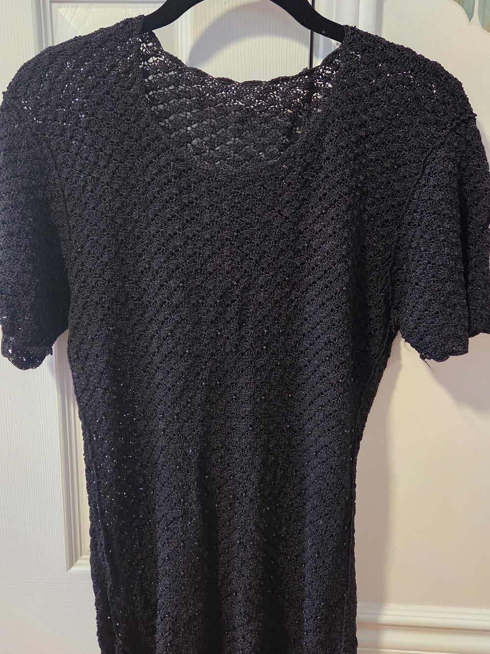 Black Beaded Crochet Knit Top